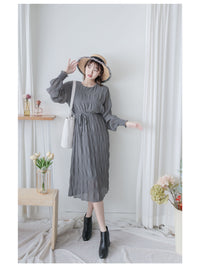 Ruffle Dress 雪紡全裡布皺紋細褶手袖修腰連身裙/ DS9990 (pre-order 10月9截單)