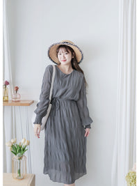 Ruffle Dress 雪紡全裡布皺紋細褶手袖修腰連身裙/ DS9990 (pre-order 10月9截單)
