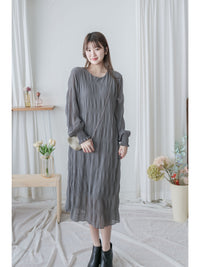 Ruffle Dress 雪紡全裡布皺紋細褶手袖修腰連身裙/ DS9990 (pre-order 10月9截單)