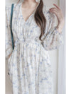 Lavender Daisy Dress 紫藍線條花顯腿長弧腰身口袋連身裙/ DS9997 (pre-order 10月9截單)