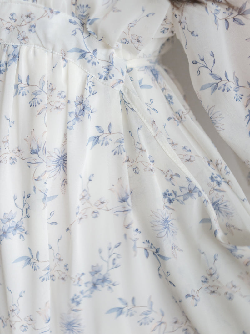 Lavender Daisy Dress 紫藍線條花顯腿長弧腰身口袋連身裙/ DS9997 (pre-order 10月9截單)