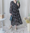 Lavender Daisy Dress 紫藍線條花顯腿長弧腰身口袋連身裙/ DS9997 (pre-order 10月9截單)