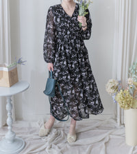 Lavender Daisy Dress 紫藍線條花顯腿長弧腰身口袋連身裙/ DS9997 (pre-order 10月9截單)