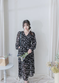 Lavender Daisy Dress 紫藍線條花顯腿長弧腰身口袋連身裙/ DS9997 (pre-order 10月9截單)