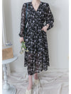 Lavender Daisy Dress 紫藍線條花顯腿長弧腰身口袋連身裙/ DS9997 (pre-order 10月9截單)