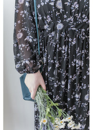 Lavender Daisy Dress 紫藍線條花顯腿長弧腰身口袋連身裙/ DS9997 (pre-order 10月9截單)