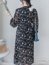 Lavender Daisy Dress 紫藍線條花顯腿長弧腰身口袋連身裙/ DS9997 (pre-order 10月9截單)