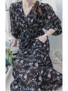 Lavender Daisy Dress 紫藍線條花顯腿長弧腰身口袋連身裙/ DS9997 (pre-order 10月9截單)