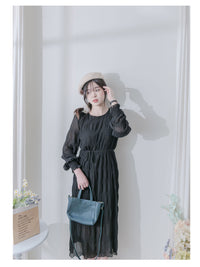 Ruffle Dress 雪紡全裡布皺紋細褶手袖修腰連身裙/ DS9990 (pre-order 10月9截單)