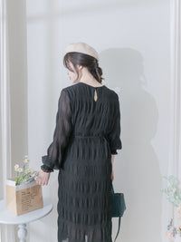 Ruffle Dress 雪紡全裡布皺紋細褶手袖修腰連身裙/ DS9990 (pre-order 10月9截單)