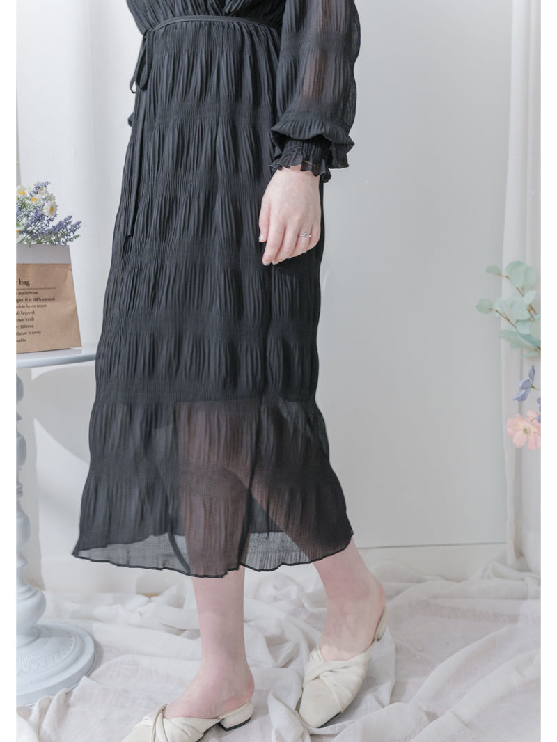 Ruffle Dress 雪紡全裡布皺紋細褶手袖修腰連身裙/ DS9990 (pre-order 10月9截單)