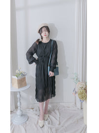 Ruffle Dress 雪紡全裡布皺紋細褶手袖修腰連身裙/ DS9990 (pre-order 10月9截單)