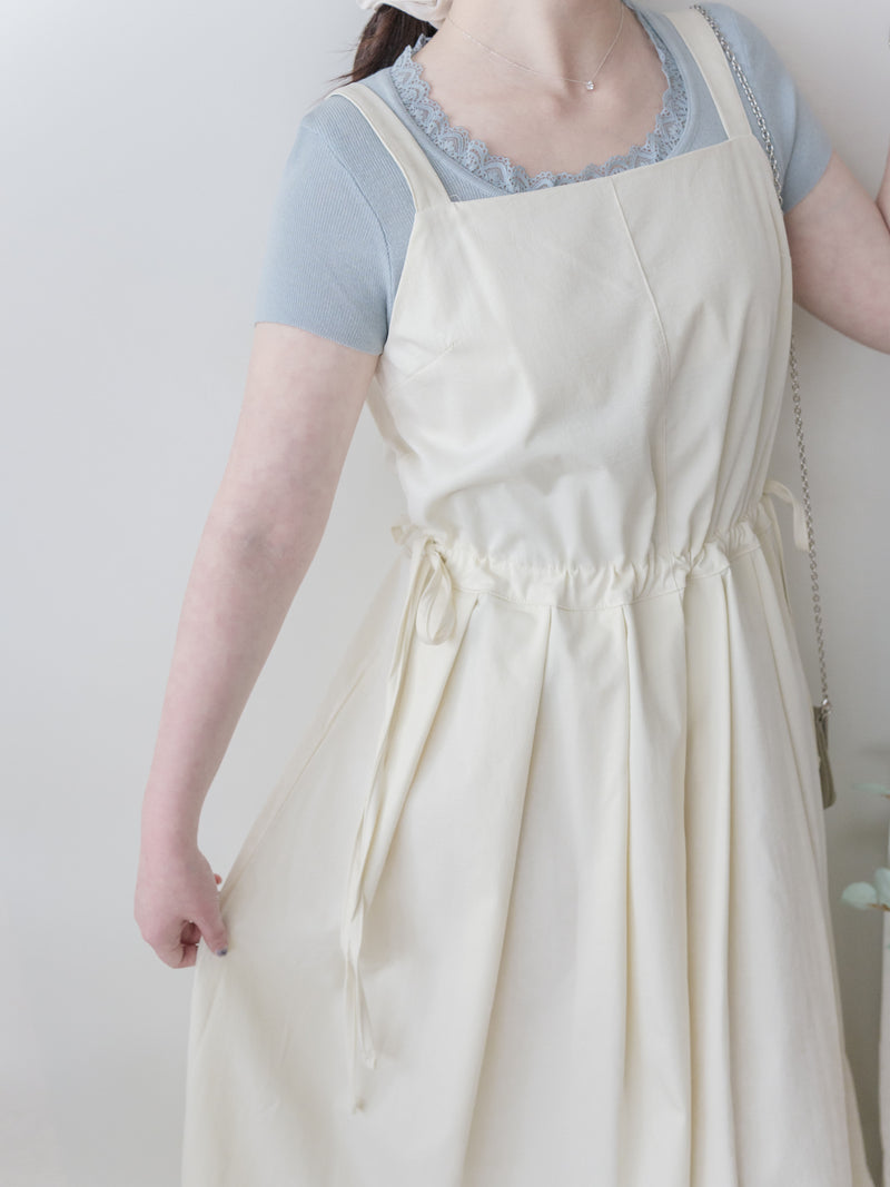Vest Dress 平口側綁繩修腰腰下車褶背心裙/ DS9998