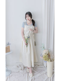 Vest Dress 平口側綁繩修腰腰下車褶背心裙/ DS9998