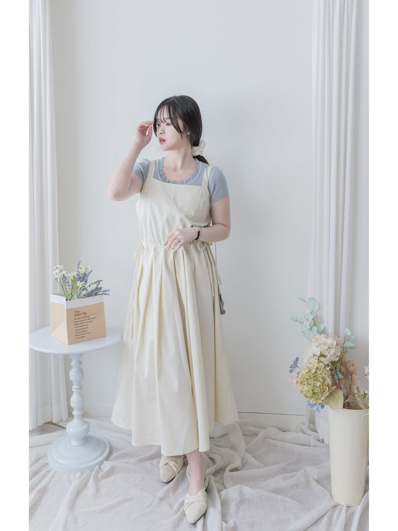 Vest Dress 平口側綁繩修腰腰下車褶背心裙/ DS9998