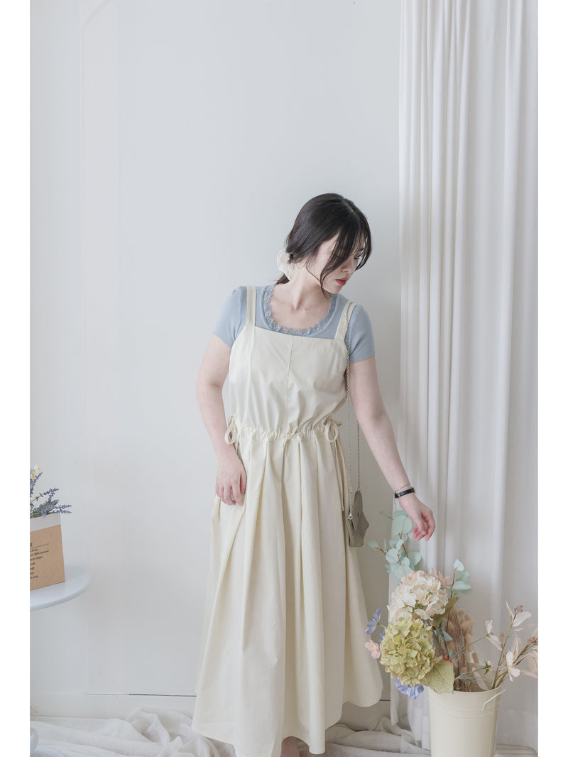 Vest Dress 平口側綁繩修腰腰下車褶背心裙/ DS9998