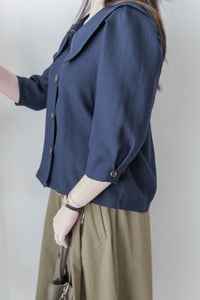 Navy Collar Blouse 特色領口設計感手袖上衣/ BU9120
