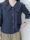 Navy Collar Blouse 特色領口設計感手袖上衣/ BU9120