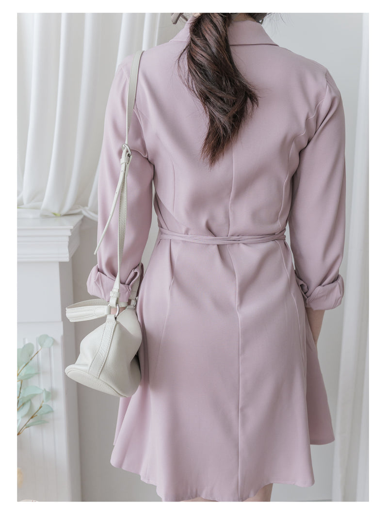 Shirt Dress 修飾線條剪裁修腰A形連身裙/ DS1003