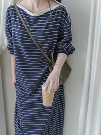 Navy Stripe Dress 法式橫條紋大空間直裙連身裙/ DS1004