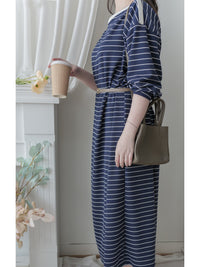 Navy Stripe Dress 法式橫條紋大空間直裙連身裙/ DS1004