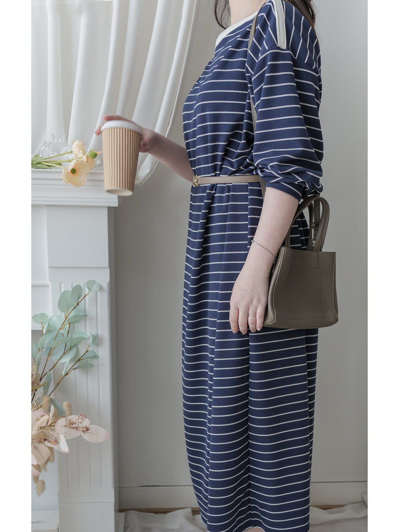 Navy Stripe Dress 法式橫條紋大空間直裙連身裙/ DS1004