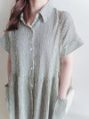 （寬鬆高腰線) Stripe Shirt, Dress 直紋高腰線防皺隨性口袋連身裙/ DS9626