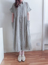 （寬鬆高腰線) Stripe Shirt, Dress 直紋高腰線防皺隨性口袋連身裙/ DS9626