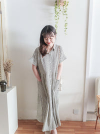 （寬鬆高腰線) Stripe Shirt, Dress 直紋高腰線防皺隨性口袋連身裙/ DS9626