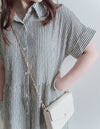 （寬鬆高腰線) Stripe Shirt, Dress 直紋高腰線防皺隨性口袋連身裙/ DS9626