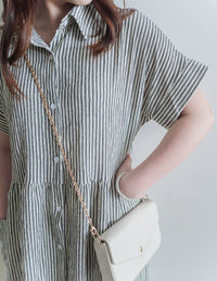 （寬鬆高腰線) Stripe Shirt, Dress 直紋高腰線防皺隨性口袋連身裙/ DS9626