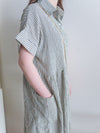 （寬鬆高腰線) Stripe Shirt, Dress 直紋高腰線防皺隨性口袋連身裙/ DS9626