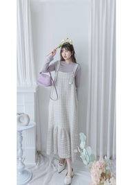 Tweed Vest Dress 十字線棉布寬鬆魚尾吊帶裙/ DS1001 (pre-order white)