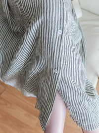 （寬鬆高腰線) Stripe Shirt, Dress 直紋高腰線防皺隨性口袋連身裙/ DS9626