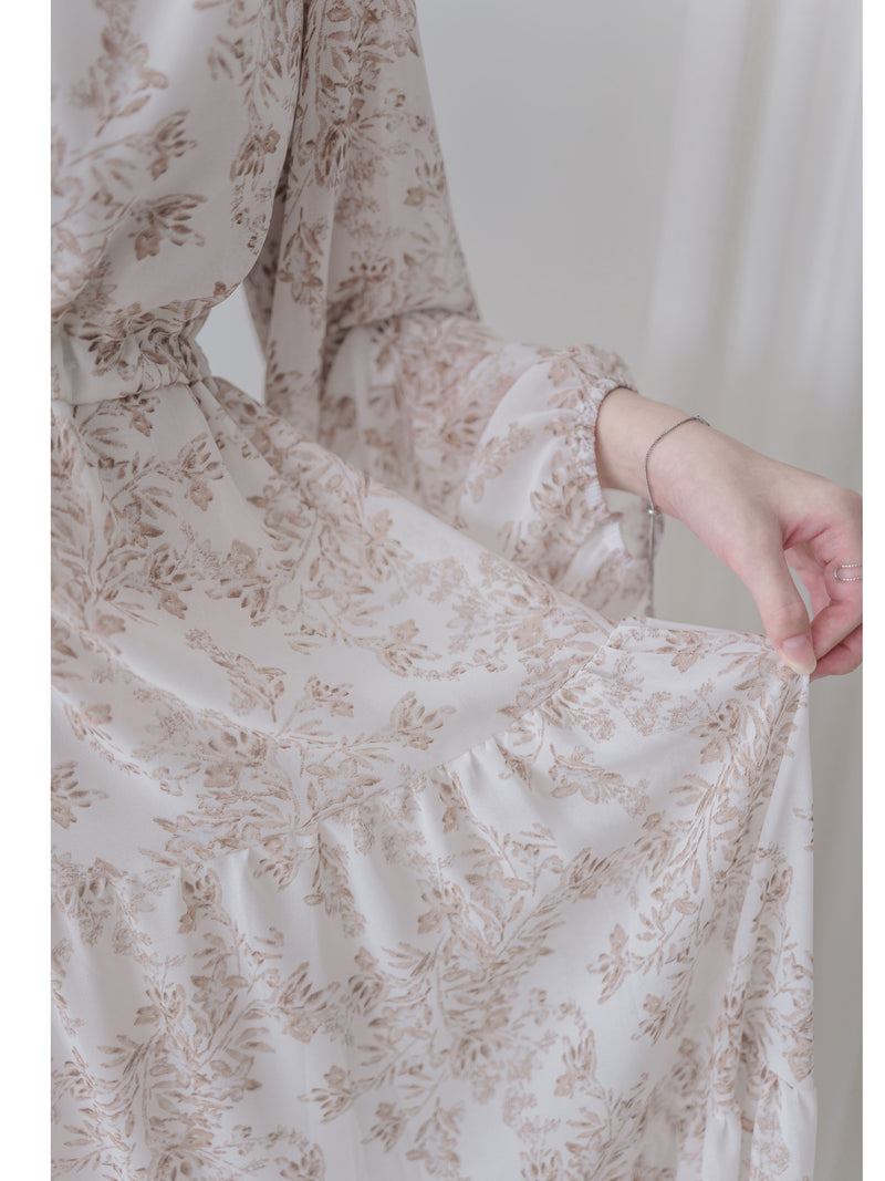 Alice Floral Dress 水彩印花疊V領雪紡層次連身裙/ DS1002 (pre-order white)