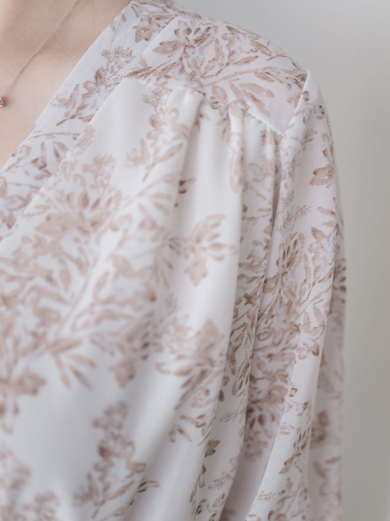 Alice Floral Dress 水彩印花疊V領雪紡層次連身裙/ DS1002 (pre-order white)