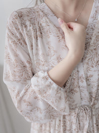 Alice Floral Dress 水彩印花疊V領雪紡層次連身裙/ DS1002 (pre-order white)