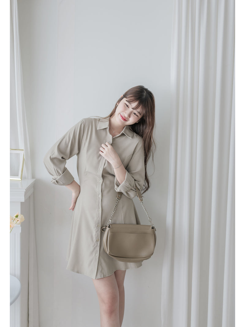 Shirt Dress 修飾線條剪裁修腰A形連身裙/ DS1003