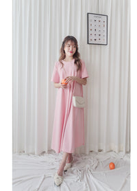 （ V Pleated Dress 裙身顯瘦車褶設計日常連身裙/ DS9631 （black sold out)