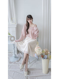 Crop Knit Top 短版斜肩設計吊帶針織/ TP9194