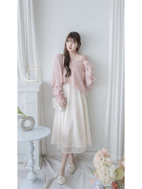 Crop Knit Top 短版斜肩設計吊帶針織/ TP9194