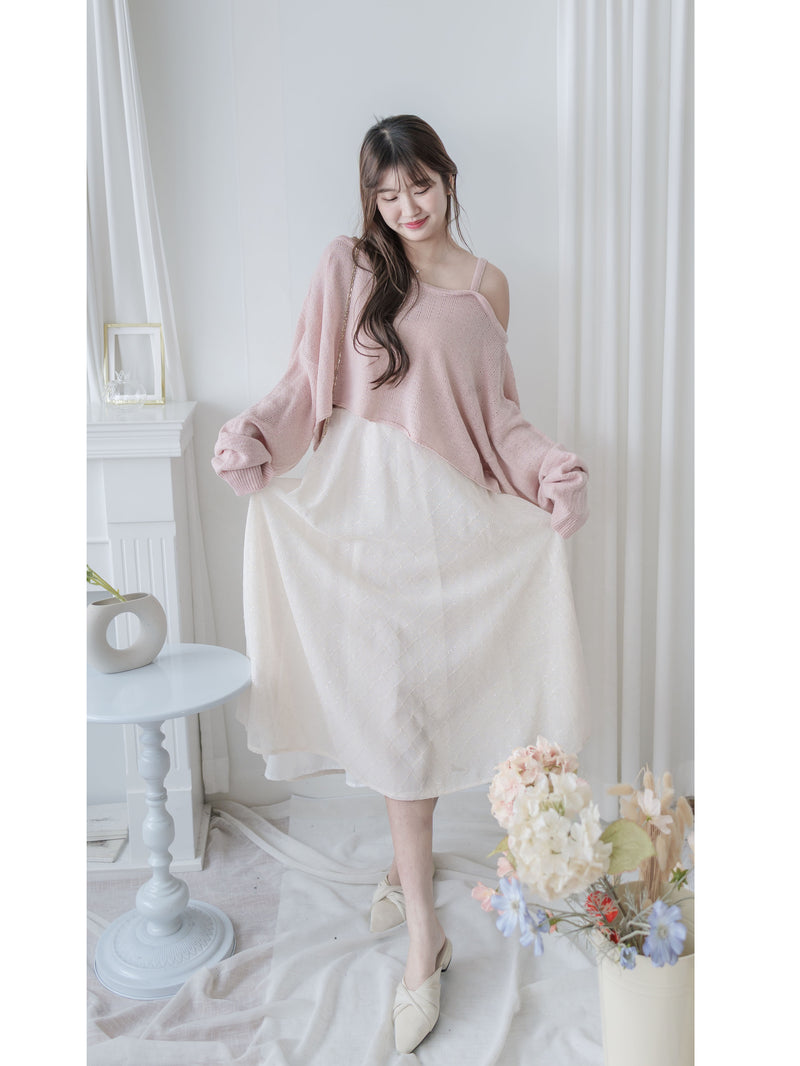 Crop Knit Top 短版斜肩設計吊帶針織/ TP9194