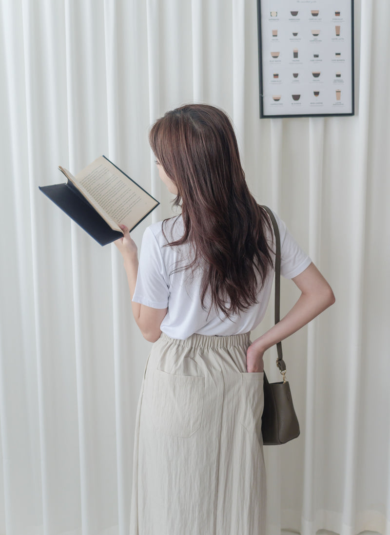 (百搭特別款) Ivory Skirt 簡潔裙形交疊設計口袋半裙/ SK8840