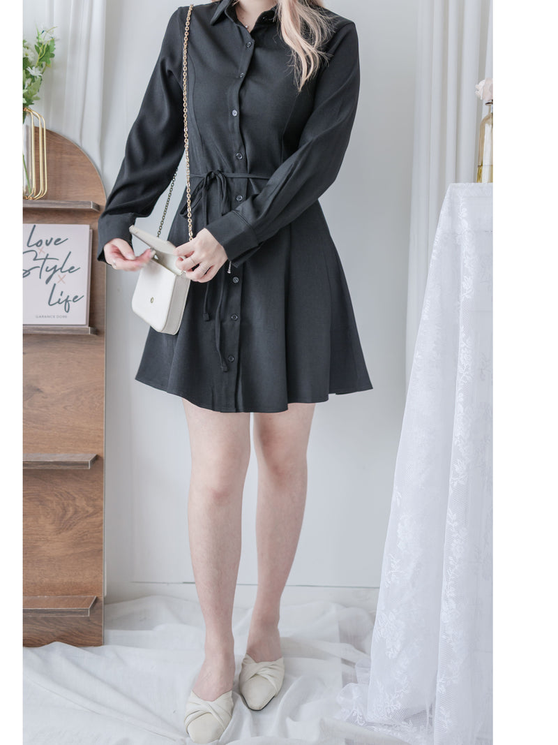 Shirt Dress 修飾線條剪裁修腰A形連身裙/ DS1003