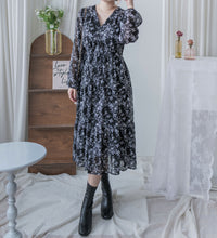 Alice Floral Dress 水彩印花疊V領雪紡層次連身裙/ DS1002 (pre-order white)