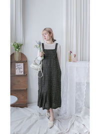 Tweed Vest Dress 十字線棉布寬鬆魚尾吊帶裙/ DS1001 (pre-order white)