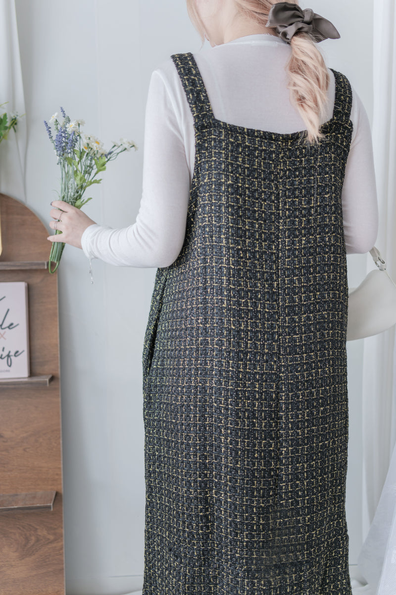 Tweed Vest Dress 十字線棉布寬鬆魚尾吊帶裙/ DS1001 (pre-order white)