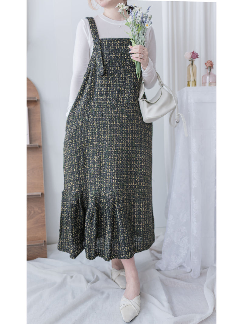 Tweed Vest Dress 十字線棉布寬鬆魚尾吊帶裙/ DS1001 (pre-order white)