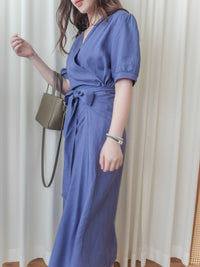 (超靚紫藍色) SlateBlue, Dress 紫藍內鈕扣包式裙擺寬鬆修身連身裙/ DS9640