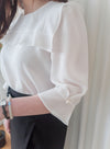 (不透肉雪紡) My ruffle Pearl, Blouse 不透肉雪紡立體荷葉珍珠手袖上衣/ BU9059